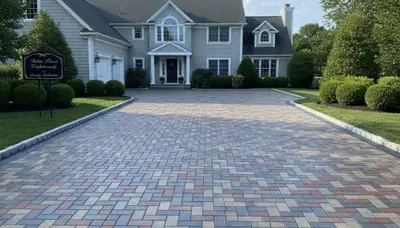 Interlocking paver driveway installation by professional landscapers in Staten Island, NY