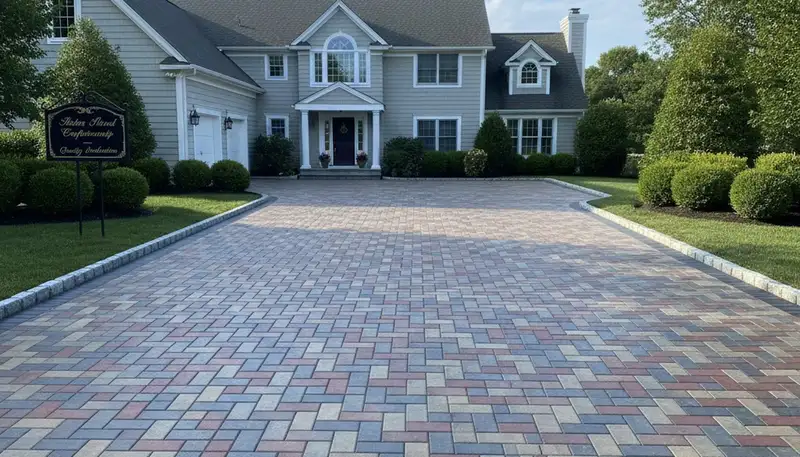 Interlocking paver driveway installation by professional landscapers in Staten Island, NY