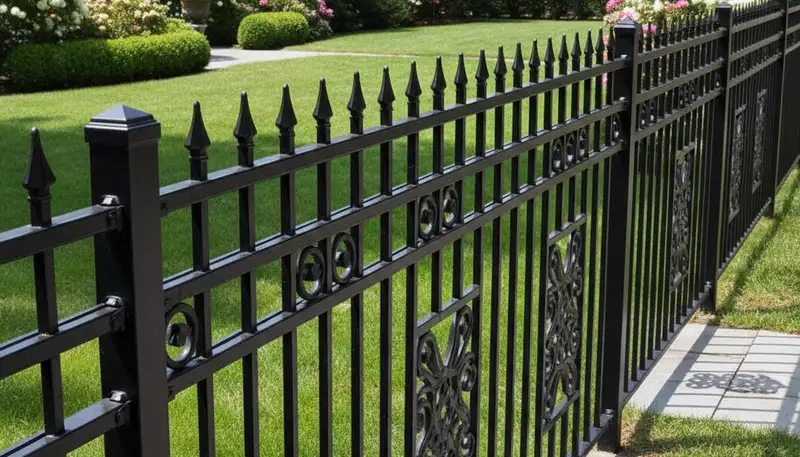 Black ornamental metal fence installation by Chop Chop Landscaping in Staten Island, NY