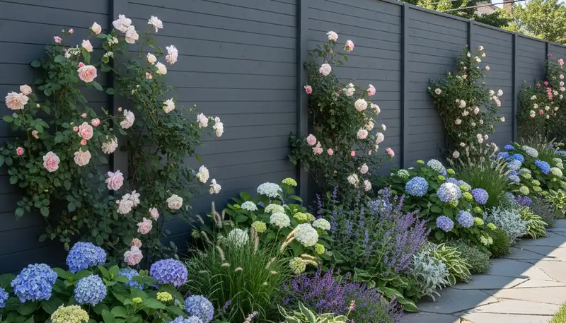 Professional fence with integrated landscaping and flowers in Staten Island, NY backyard