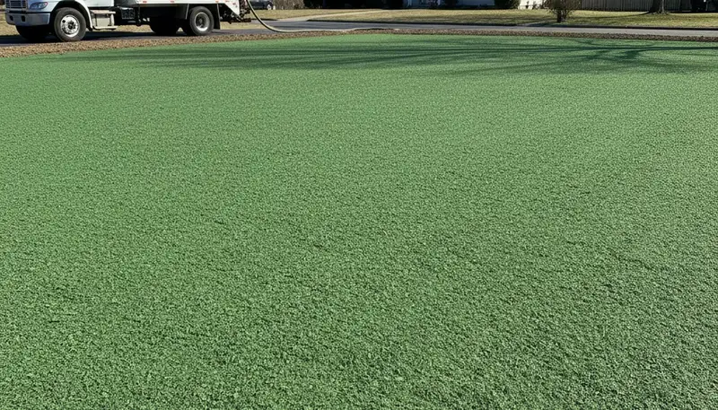 Freshly hydroseeded lawn with even green slurry coverage by Chop Chop Landscaping in Staten Island, NY
