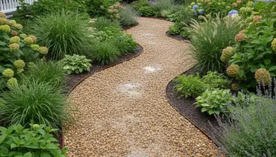 Pea gravel garden pathway with defined edges in Staten Island, NY by Chop Chop Landscaping