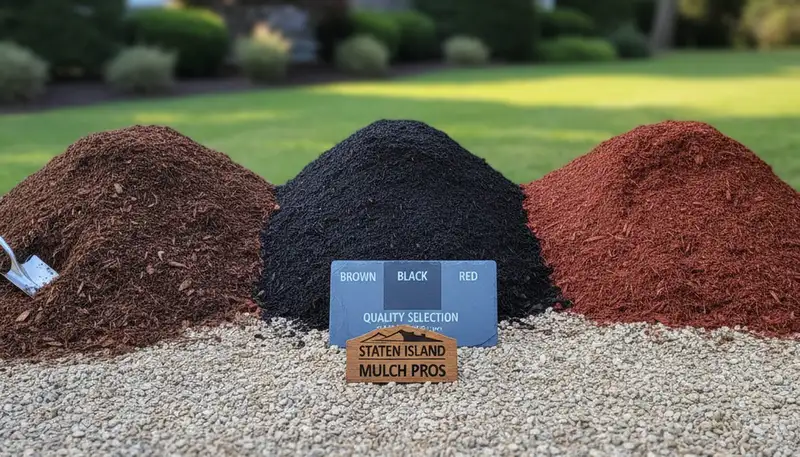 Brown, black, and red mulch variety for Staten Island NY landscaping by Chop Chop Landscaping