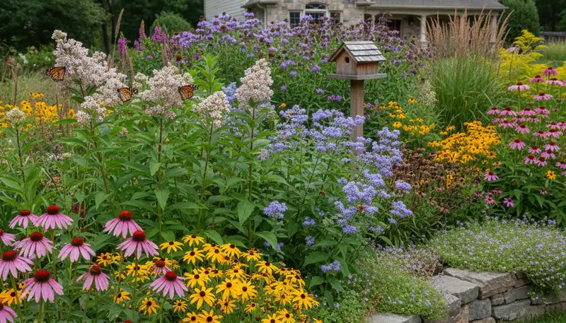 Native pollinator garden with bee-friendly flowers by organic landscapers in Staten Island, NY