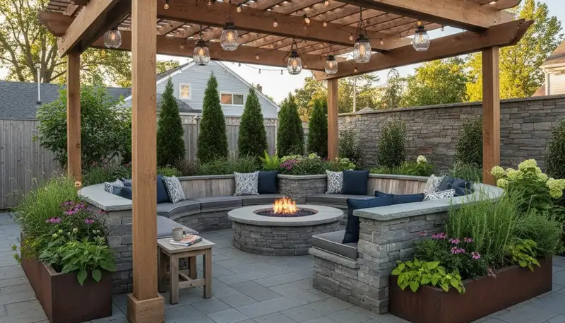 Premium paver patio with pergola and native plants in Sewaren NJ backyard by Staten Island landscapers