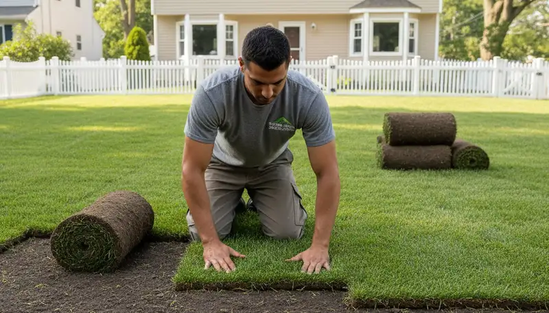 Close-up of seamless sod installation by Chop Chop Landscaping in Staten Island, NY