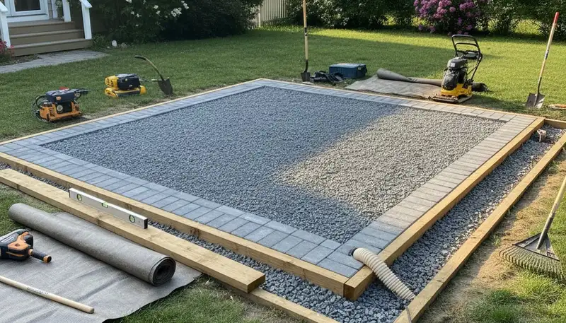 Professional shed foundation and base preparation by landscapers in Staten Island, NY