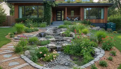 Rain garden with natural filtration and water recycling by Chop Chop Landscaping in Staten Island, NY